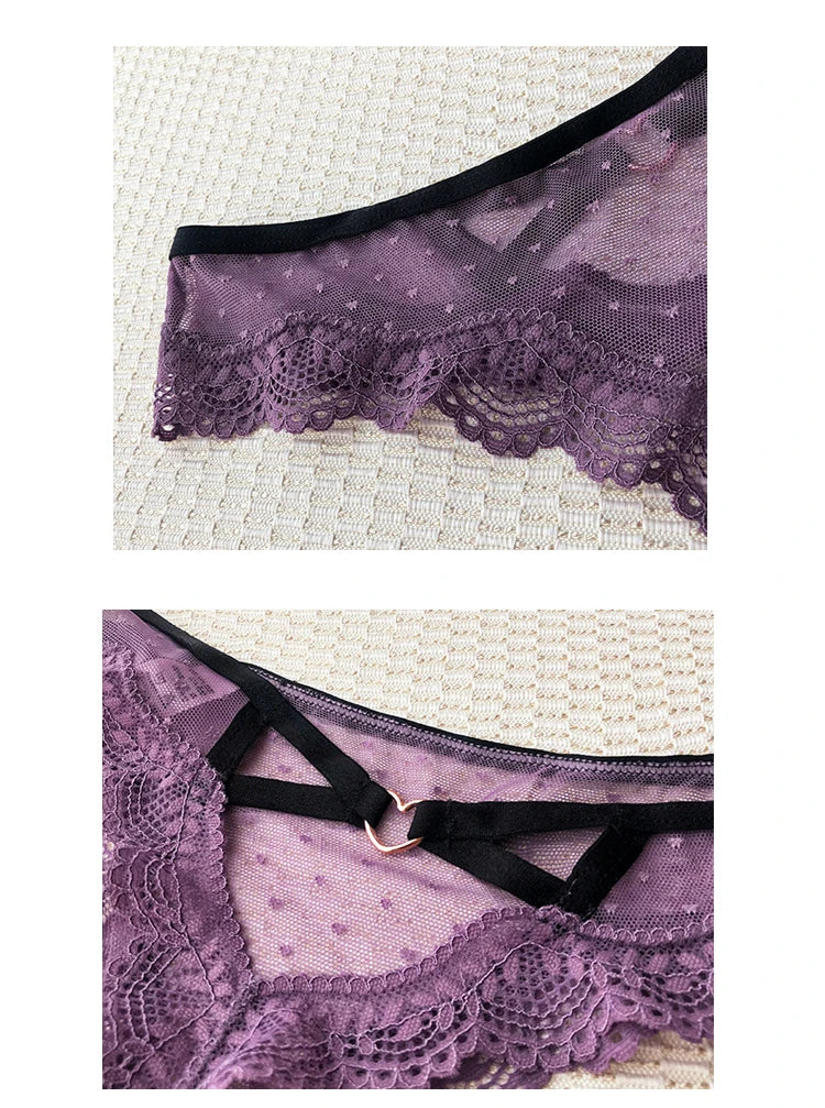 European and American Lace Polka Dot Mesh Cotton Bottom Sexy Seamless Low-rise Thong T-pants Underwear Women