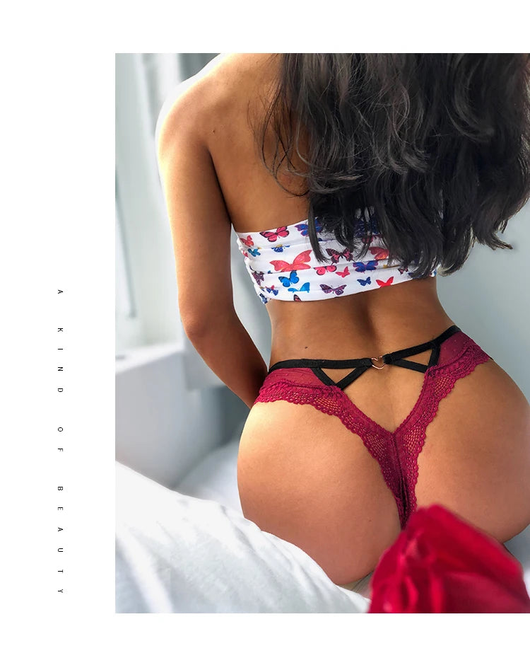 European and American Lace Polka Dot Mesh Cotton Bottom Sexy Seamless Low-rise Thong T-pants Underwear Women