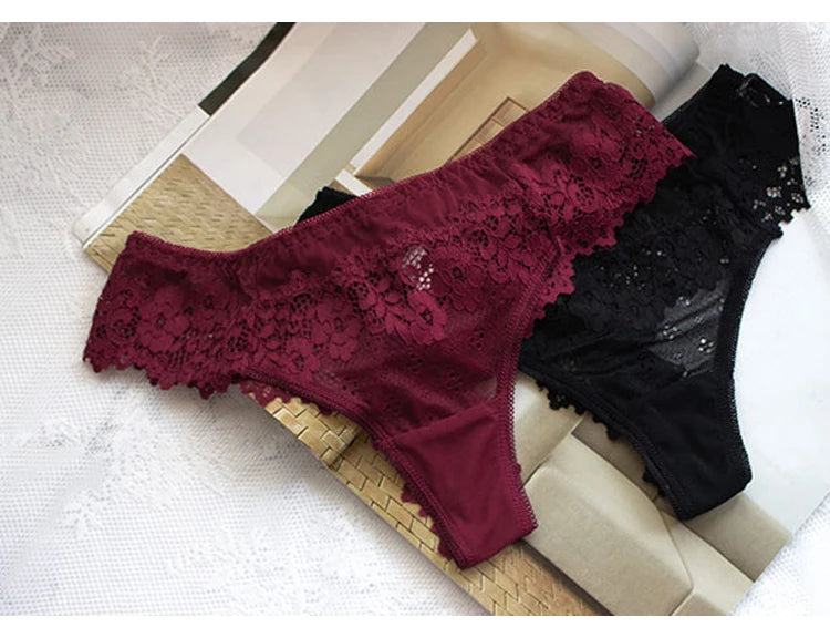 Sexy Panties For Women Underwear Lace Low-waist Solid Underpant Women's Lingerie Transparent Thong Hollow Out Female Briefs
