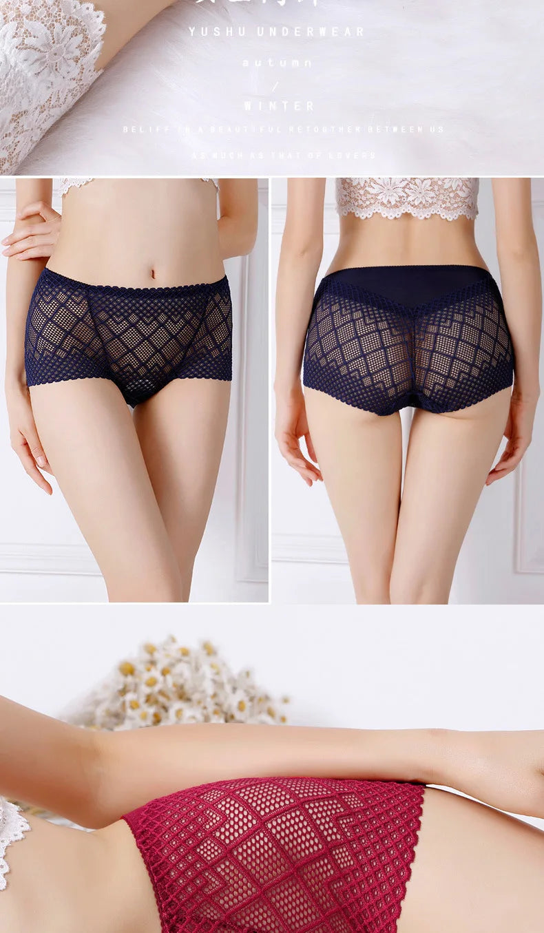 Underwear women lace sexy panties lingerie high waist  hollow transparent plus size cotton crotch briefs ladies underpants new