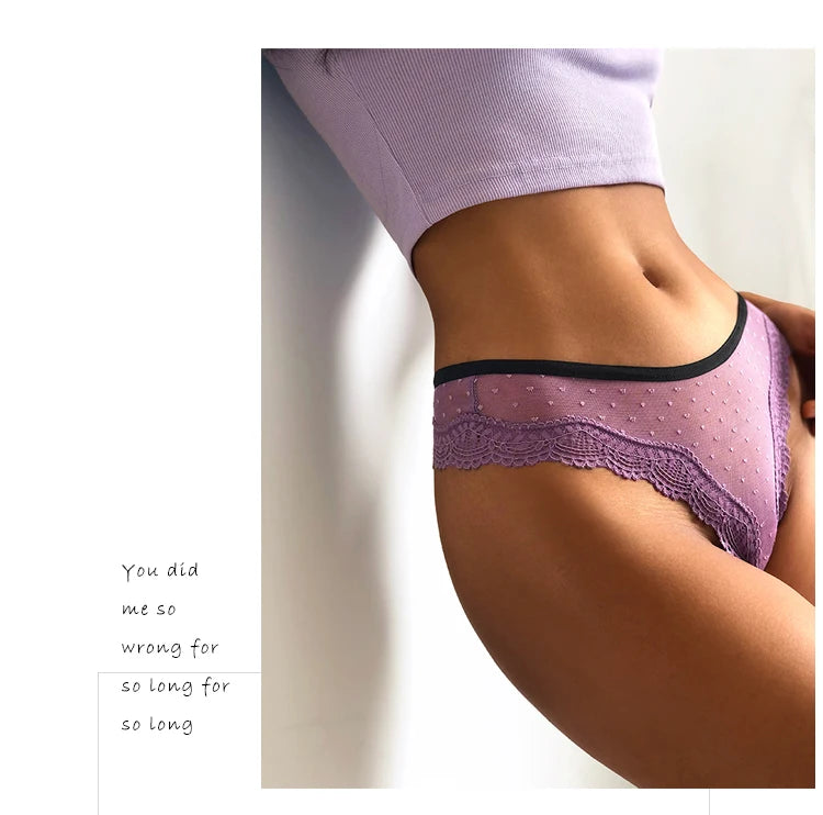 European and American Lace Polka Dot Mesh Cotton Bottom Sexy Seamless Low-rise Thong T-pants Underwear Women