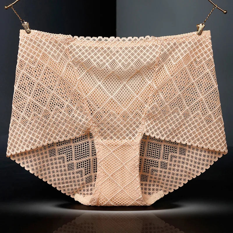 Underwear women lace sexy panties lingerie high waist  hollow transparent plus size cotton crotch briefs ladies underpants new