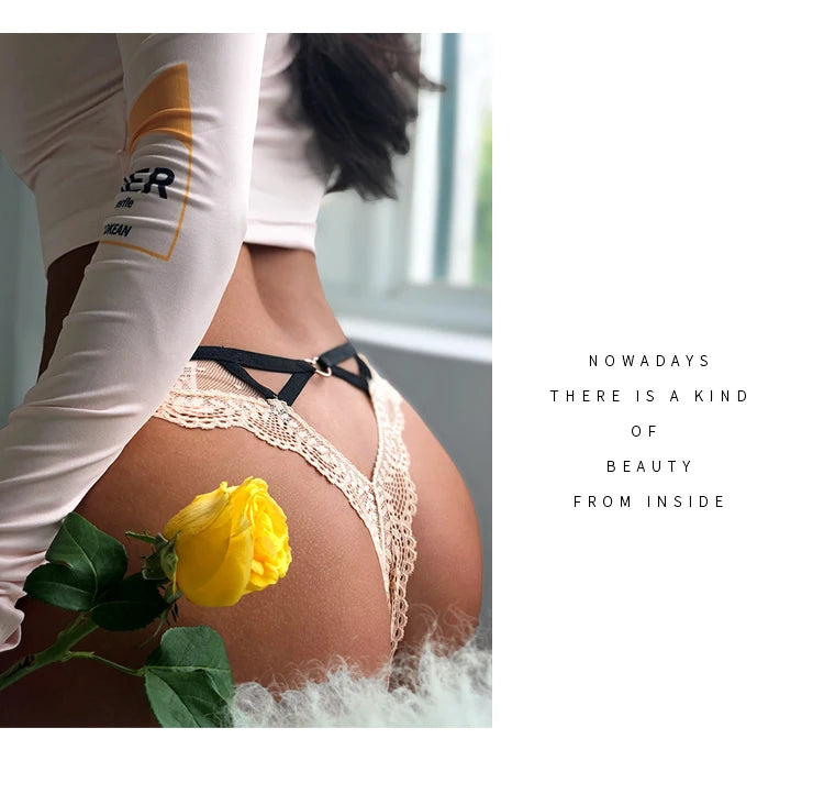 European and American Lace Polka Dot Mesh Cotton Bottom Sexy Seamless Low-rise Thong T-pants Underwear Women
