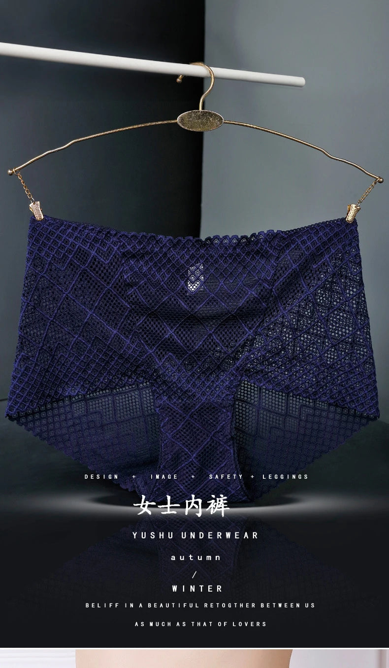 Underwear women lace sexy panties lingerie high waist  hollow transparent plus size cotton crotch briefs ladies underpants new
