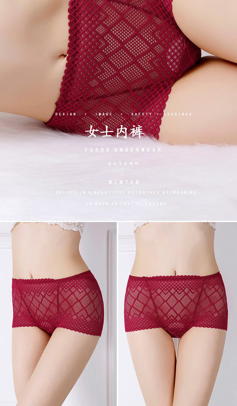Underwear women lace sexy panties lingerie high waist  hollow transparent plus size cotton crotch briefs ladies underpants new