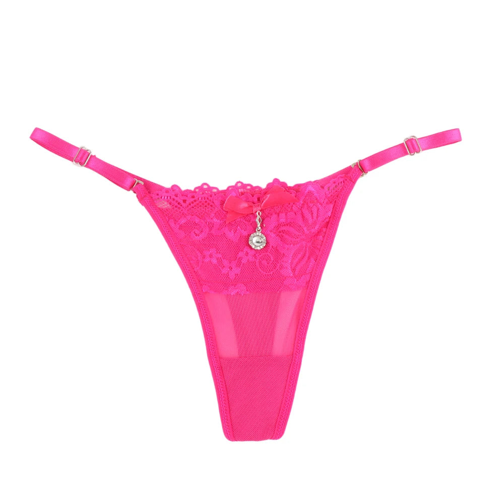 Women Lace Panties Thongs Pearl Pendant Lace Embroidery G-String T-Back Briefs Underwear Adjustable Ladies Panties Sexy Lingerie