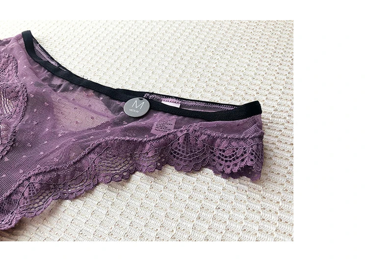European and American Lace Polka Dot Mesh Cotton Bottom Sexy Seamless Low-rise Thong T-pants Underwear Women