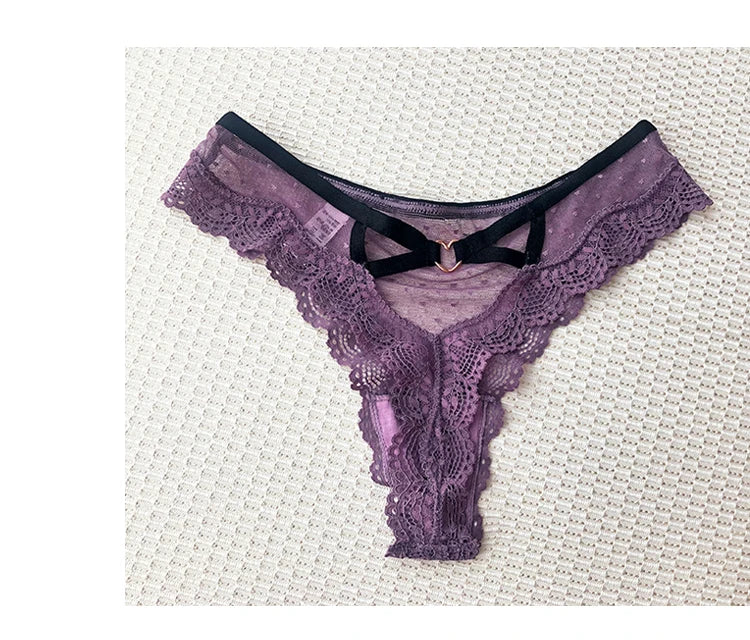 European and American Lace Polka Dot Mesh Cotton Bottom Sexy Seamless Low-rise Thong T-pants Underwear Women