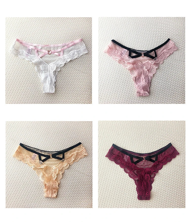 European and American Lace Polka Dot Mesh Cotton Bottom Sexy Seamless Low-rise Thong T-pants Underwear Women