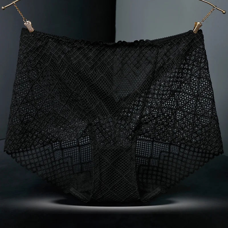 Underwear women lace sexy panties lingerie high waist  hollow transparent plus size cotton crotch briefs ladies underpants new