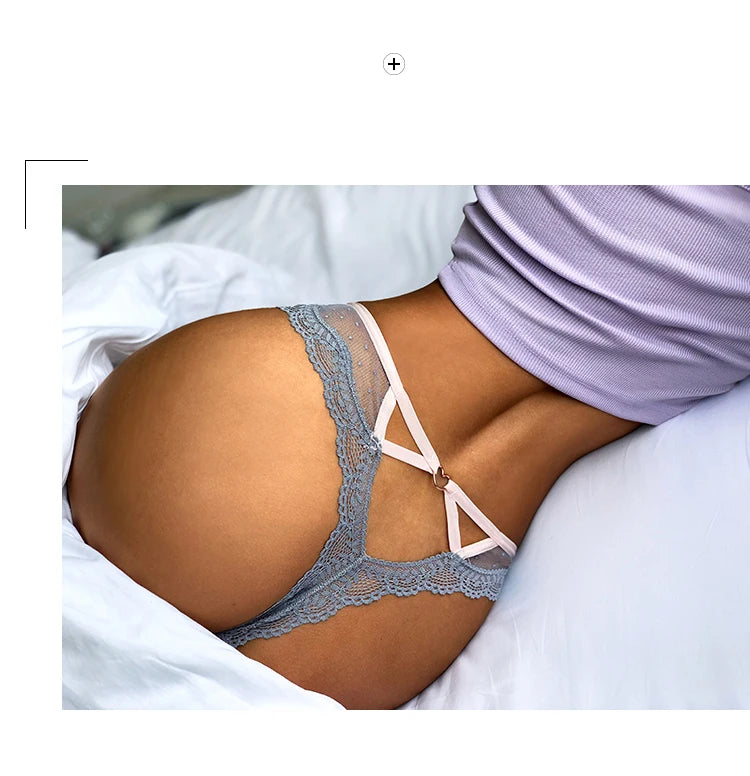 European and American Lace Polka Dot Mesh Cotton Bottom Sexy Seamless Low-rise Thong T-pants Underwear Women