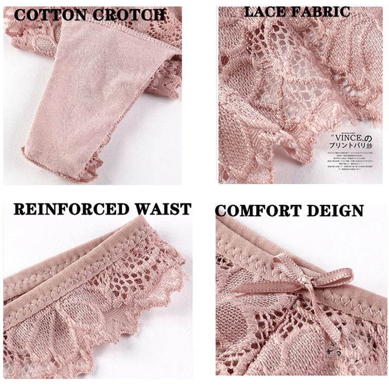 Thong Panty for Women Low Waist Lace Underwear Hollow Transparent T-pants