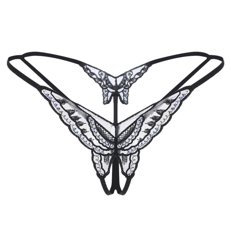 Womens Panties Sexy Lingerie Lace Sequins Embroidery Open Crotch Briefs Thong Transparent T Pants Underwear Ladies Pantys