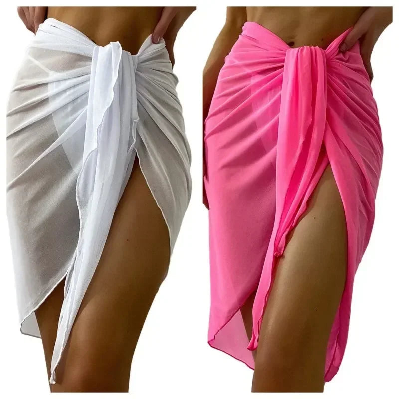 Summer Beach Dress Wrap Sheer Wrap Knot Waist Swimsuit Cover Up Skirt Bikini Wraps Scarf Swimwear Cover Ups Women Bikini Shawls