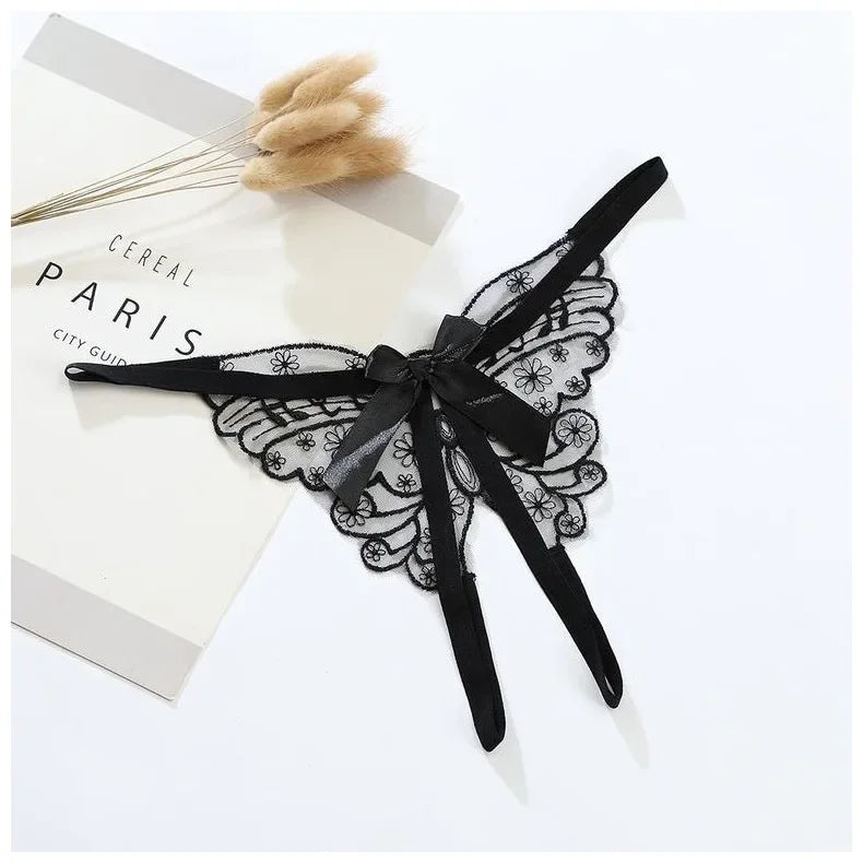 Women Sexy Lingerie Thong Open Panties Crotch Lace T-back Bow Underwear Crotchless Pants Open Back Underpants Briefs