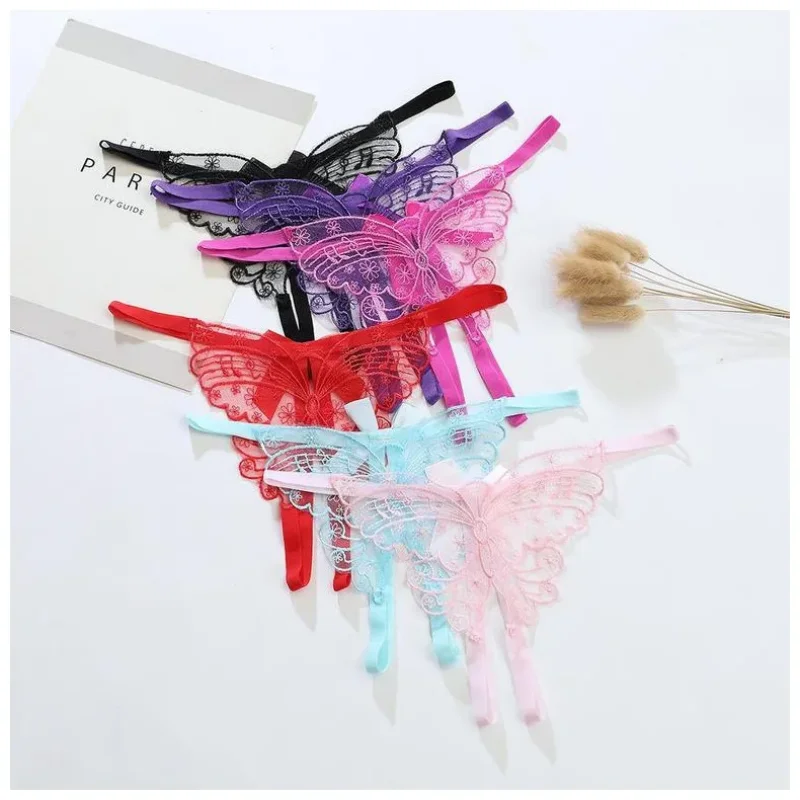 Women Sexy Lingerie Thong Open Panties Crotch Lace T-back Bow Underwear Crotchless Pants Open Back Underpants Briefs