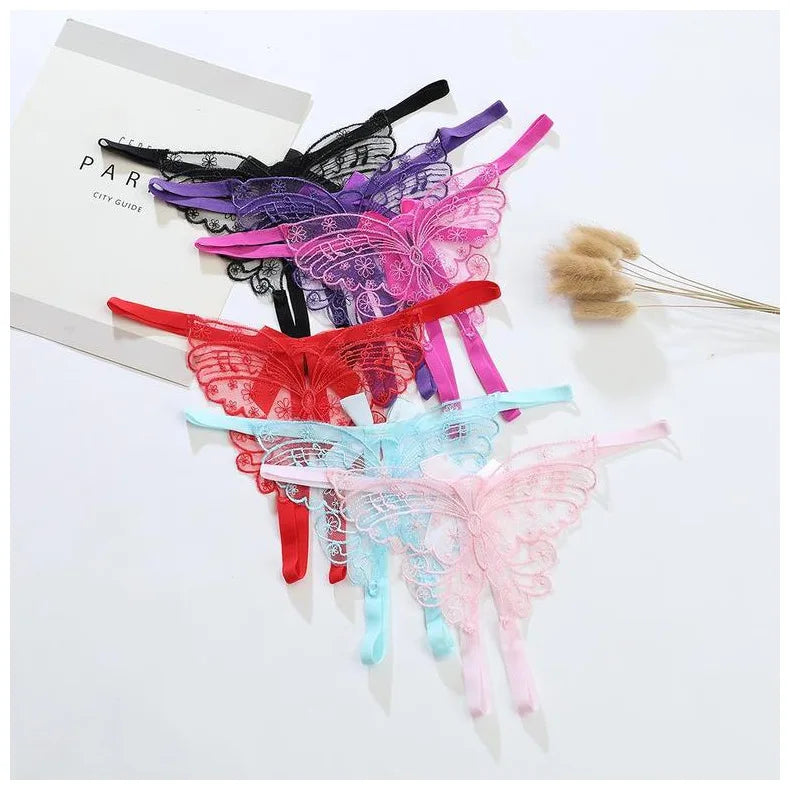Women Sexy Lingerie Thong Open Panties Crotch Lace T-back Bow Underwear Crotchless Pants Open Back Underpants Briefs