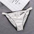 Sexy Girl Thongs Women Glossy Underwear Panty Low Waist Solid Color Satin Fabric Briefs Embroidery Fitness Sports Underpants