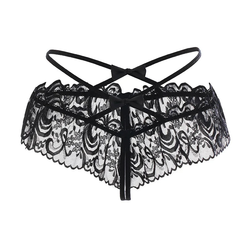 Lace Hollowed Out Sexy Underwear Women Low Waist Bandage Thong Thin Transparent Erotic Panties Breathable Seamless Brief