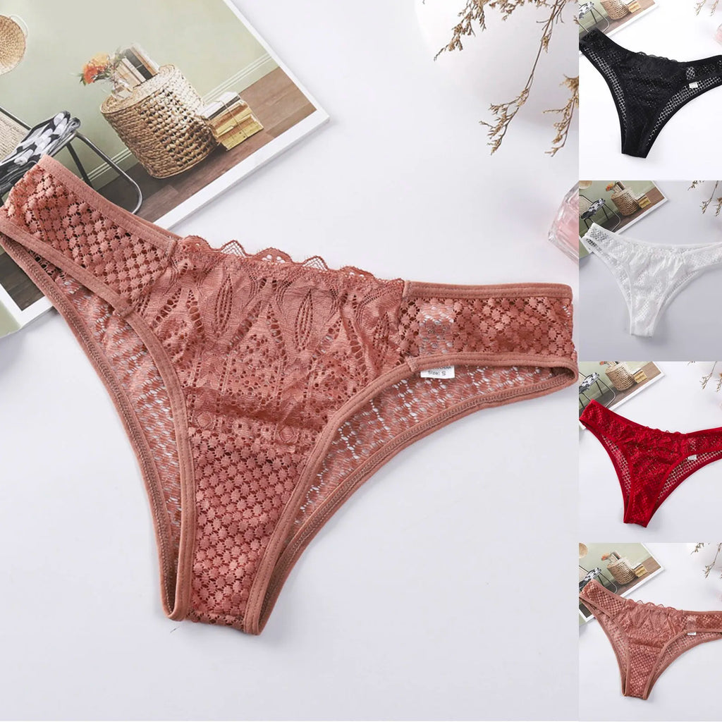 Women'S Sexy Lace Panties Underpants Transparent Mesh Hook Briefs Breathable Low Waist Seamless Underwear Lingerie For Ladies