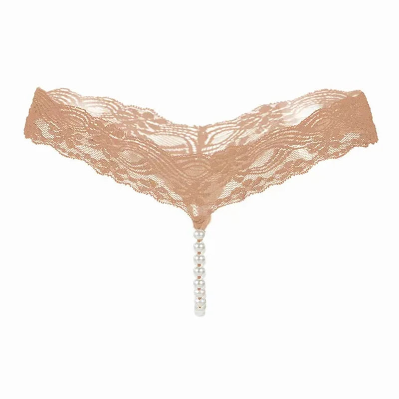 Sexy Underwear Women Erotic Sexy Lace T-Pants Pearl Massage Panties Ladies Transparent Seamless