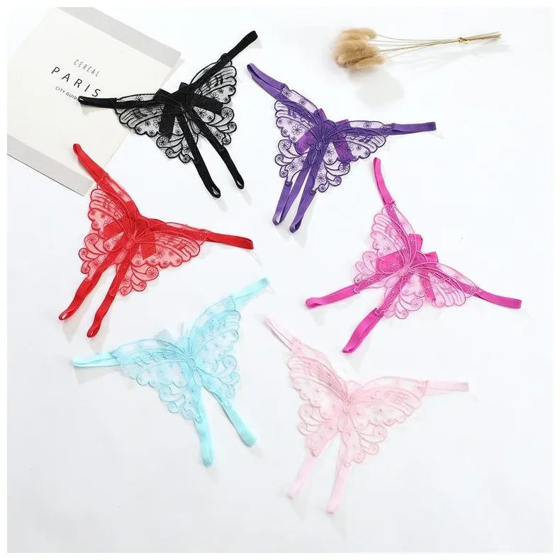 Women Sexy Lingerie Thong Open Panties Crotch Lace T-back Bow Underwear Crotchless Pants Open Back Underpants Briefs