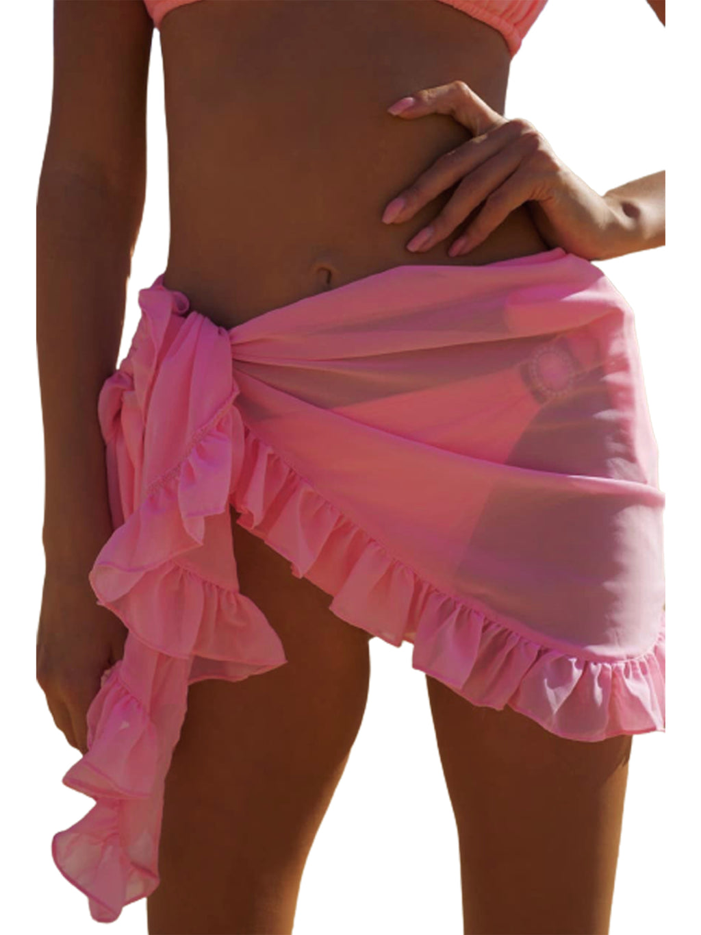 Women Swimsuit Bikini Cover-Ups Skirt Summer Solid Color Beach Wrap Skirt Swimwear Female Ruffles Trim Lace Up Sarong Cover Ups