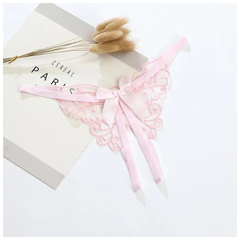 Women Sexy Lingerie Thong Open Panties Crotch Lace T-back Bow Underwear Crotchless Pants Open Back Underpants Briefs