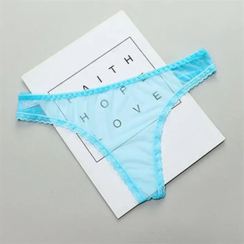 Sexy Transparent Thong Panties Women Lace See Through Crotch Mesh Bottom Sexy Seamless Low-rise T-pants Underwear