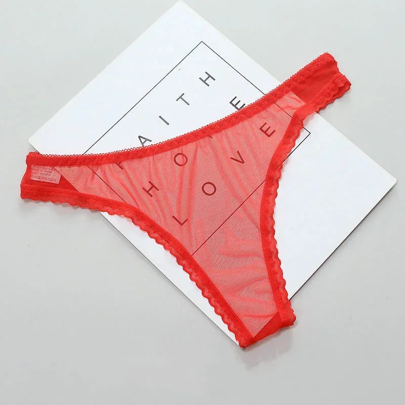 Women's Lace Thong Panties – Sheer Mesh, Open-Back, Low-Rise Seamless Underwear