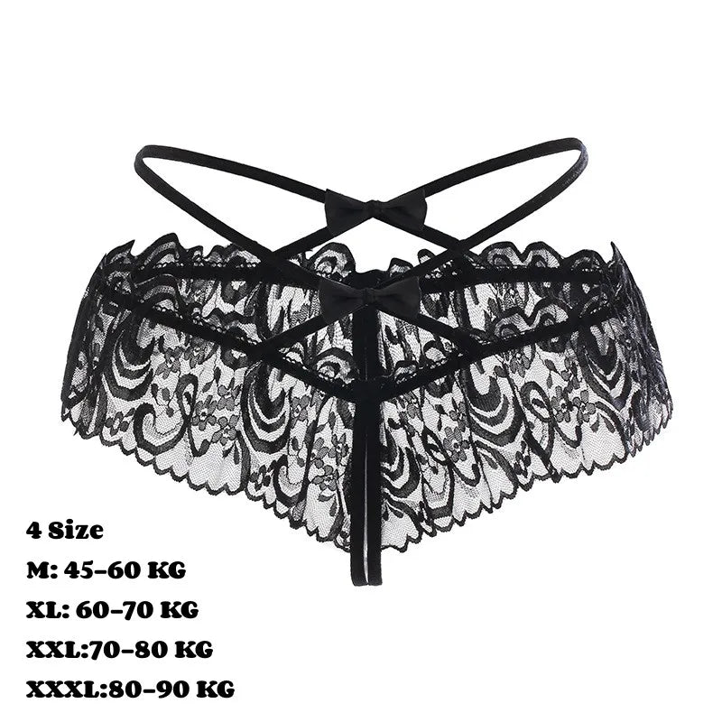 Lace Hollowed Out Sexy Underwear Women Low Waist Bandage Thong Thin Transparent Erotic Panties Breathable Seamless Brief