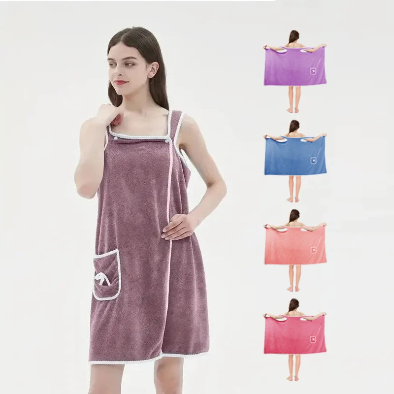 Absorbent Quick Dry Women's Wearable Bath Towel Multi Purpose Cover Up for Beach Spa Gym Daily Use