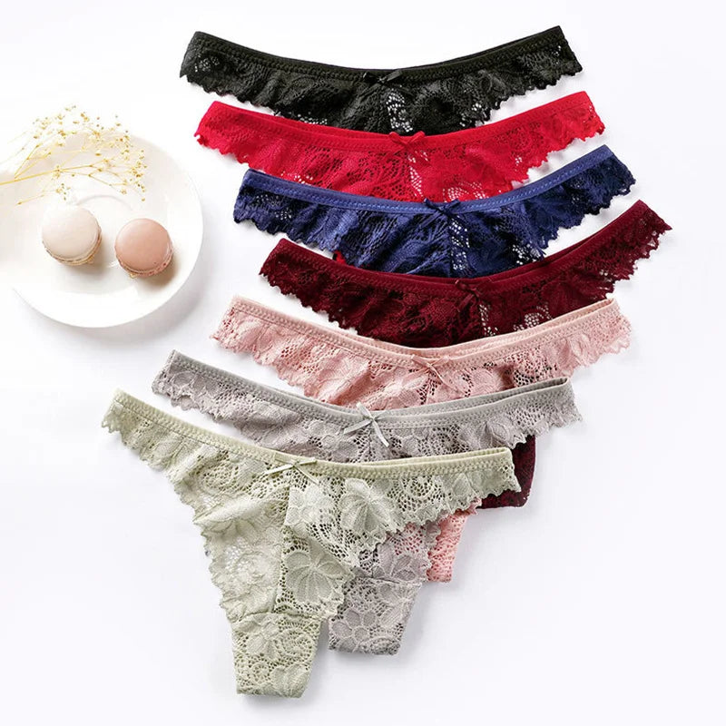 Thong Panty for Women Low Waist Lace Underwear Hollow Transparent T-pants