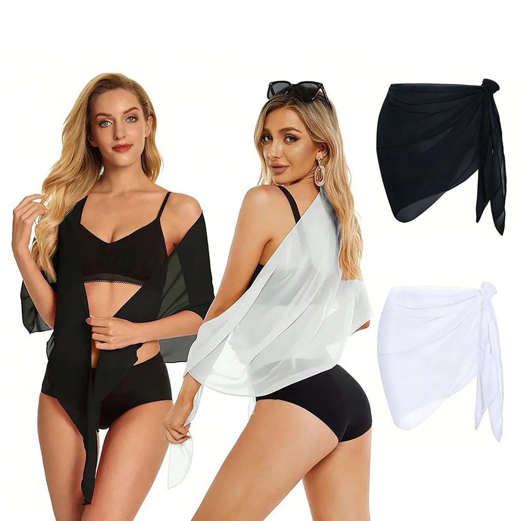 Women Summer Short Sarongs Swimsuit Coverups Beach Bikini Wrap Sheer Short Skirt Chiffon Scarf Cover Ups for Swimwear