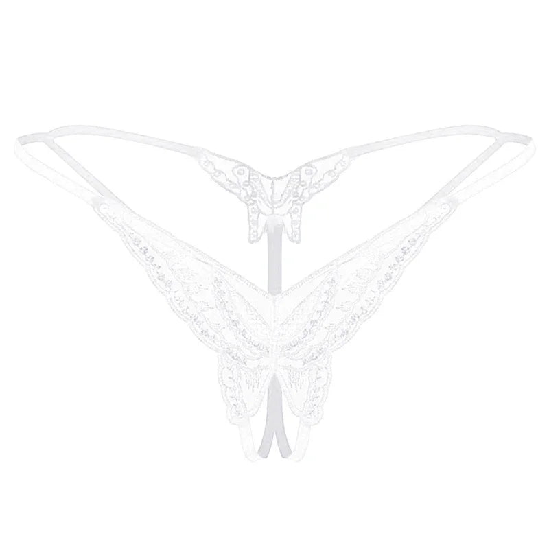 Womens Panties Sexy Lingerie Lace Sequins Embroidery Open Crotch Briefs Thong Transparent T Pants Underwear Ladies Pantys