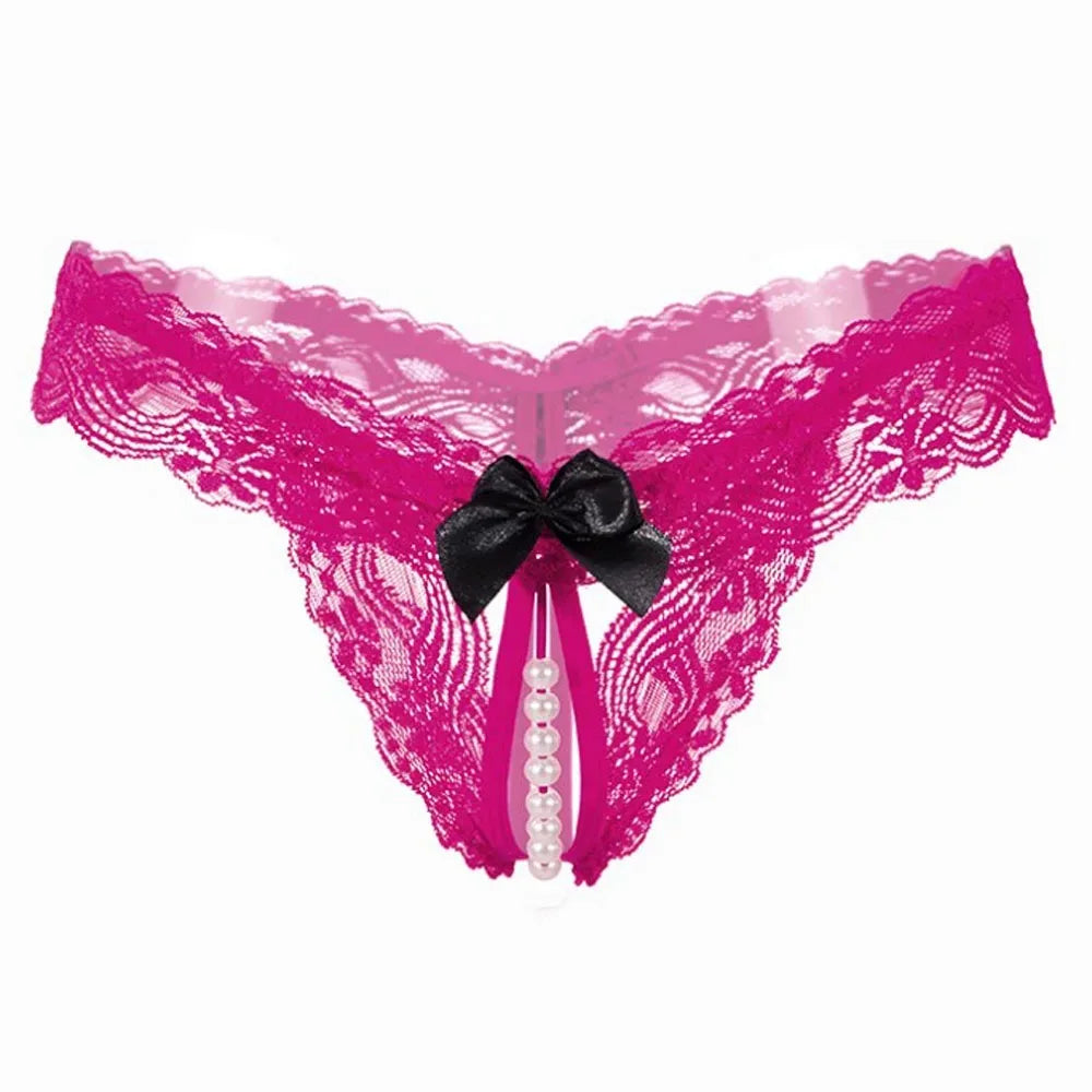 Sexy Lace Pearl Thong Open Underwear Transparent T Pants High Elasticity Sexy Lingerie for Women Mini Panties
