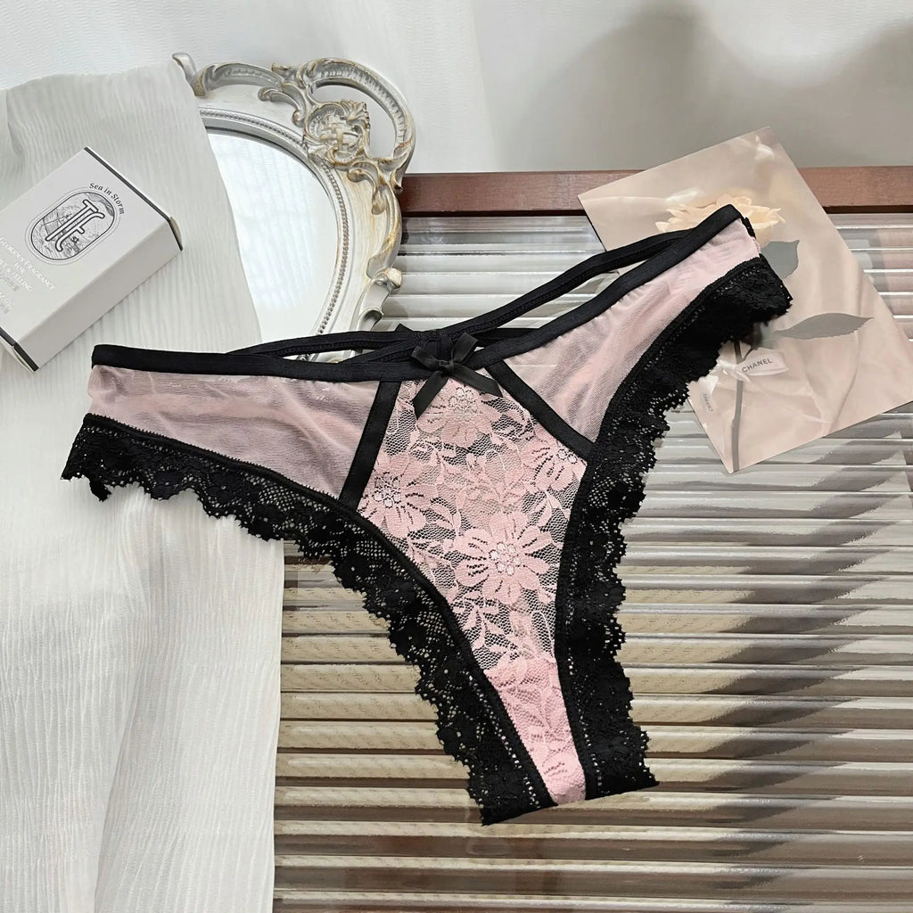 Sexy Lace Briefs Women’s Flower Embroidery Thong Spicy Girl Lace Transparent Underpants Thin Summer Hollow Out Panties