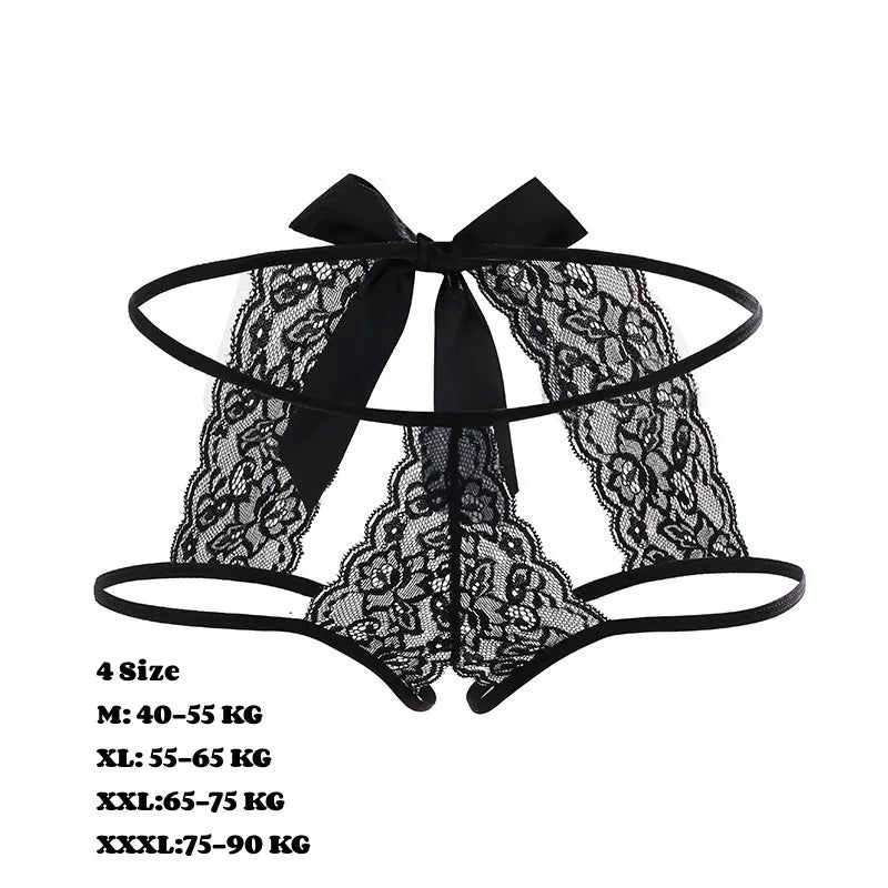 Lace Hollowed Out Sexy Underwear Women Low Waist Bandage Thong Thin Transparent Erotic Panties Breathable Seamless Brief