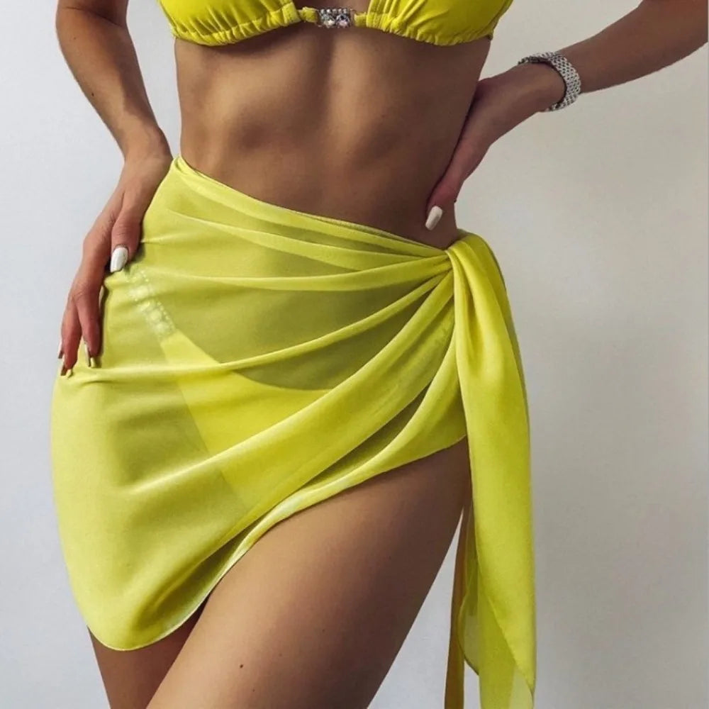 Waist Beach Cover Up - Women's Lightweight Chiffon Pareo Shawl (Bikini & Bottom NOT Included)