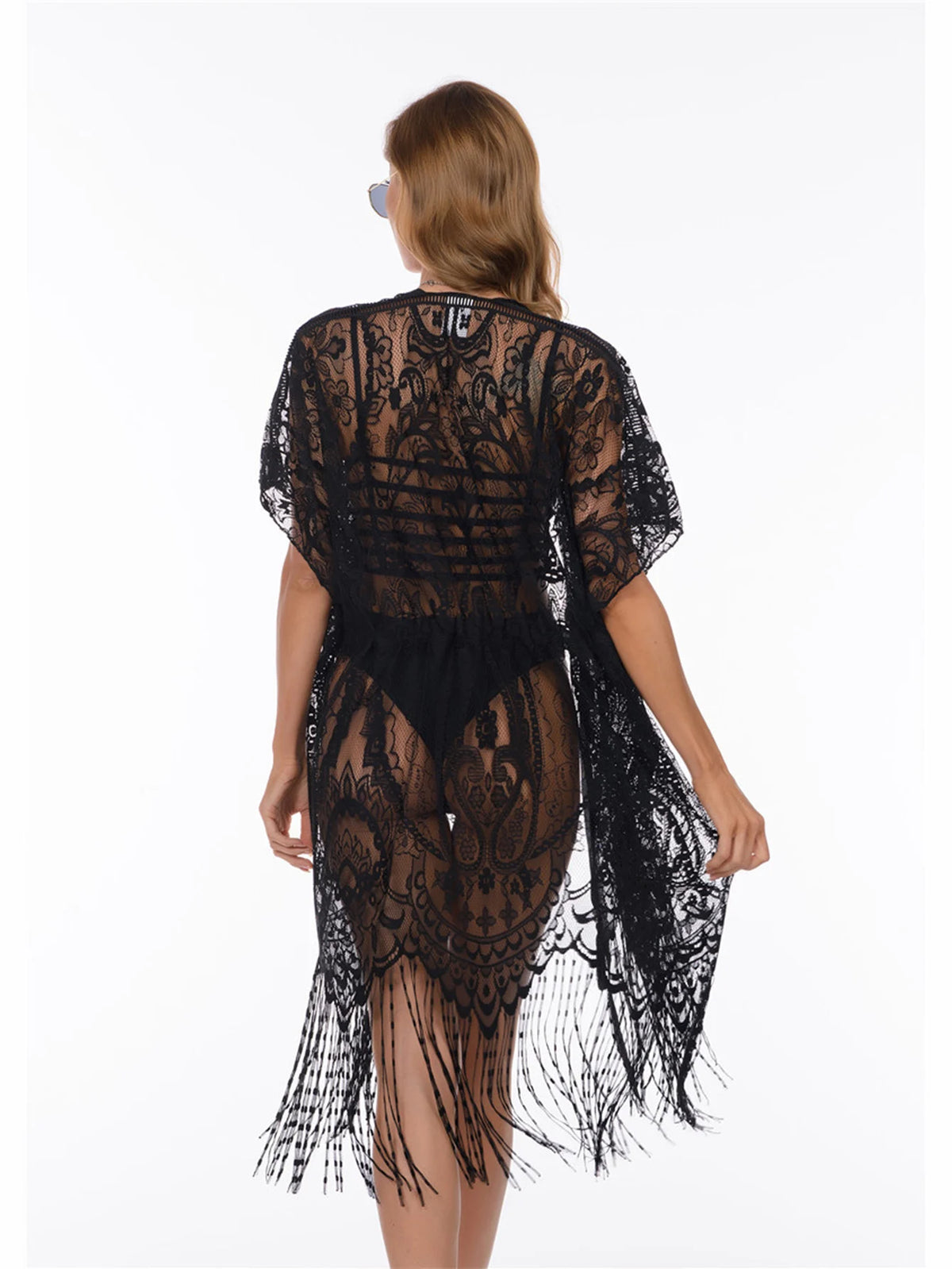 Women Swimsuit Cover Up Tassels beach sarong Long Beach Dress Floral Lace Bathing Suit Kimono Bikini Swim Coverup