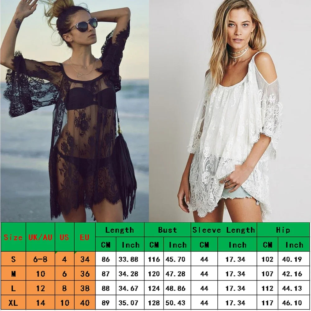 Off Shoulder Lace Beach Cover Up Pareo Playa Coverup Dress Vestido Livre Swimsuit Wear Swimwear White Lace Women Beachwear