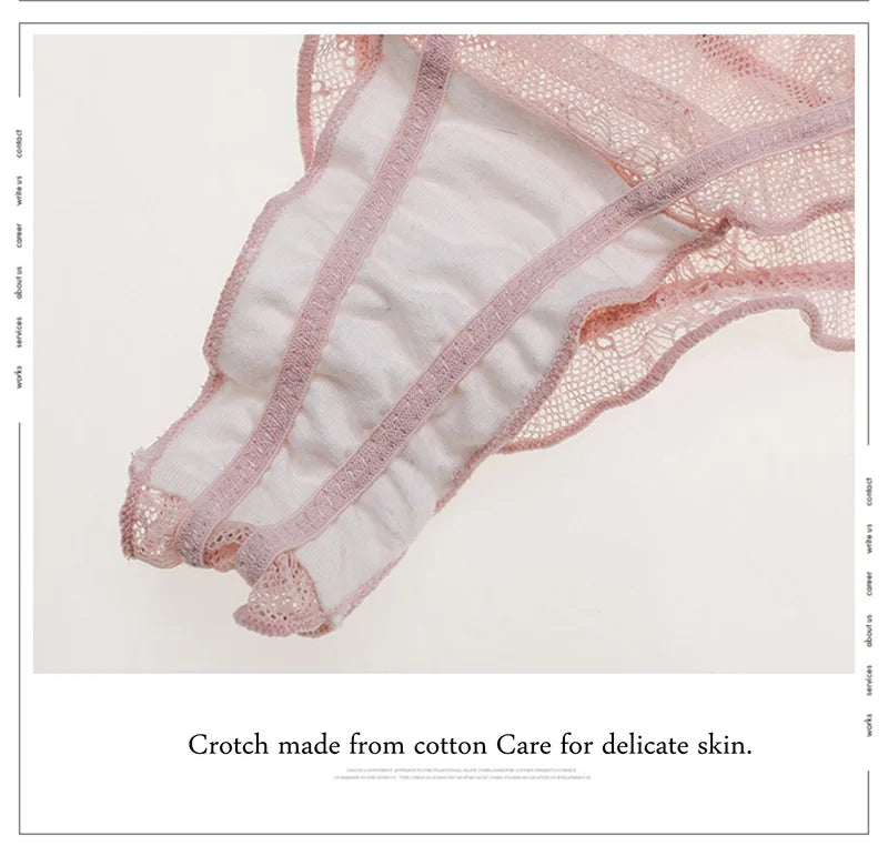 Sexy Panties Cute Rabbit Tail Women's Thong Lace Briefs Transparent Underwear Comfort Breathable Low Rise G string Underpants