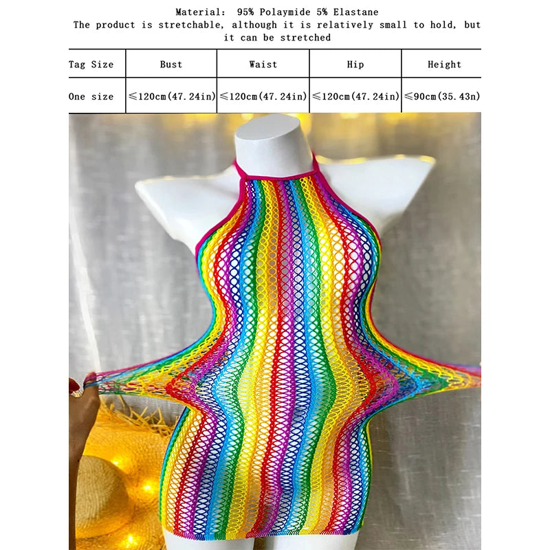 Women Summer Beach Cover Up Hollow Out Beachwear Bodycon Dress Without Underwear Sheer Mesh Fishnet Music festival Swimsuit