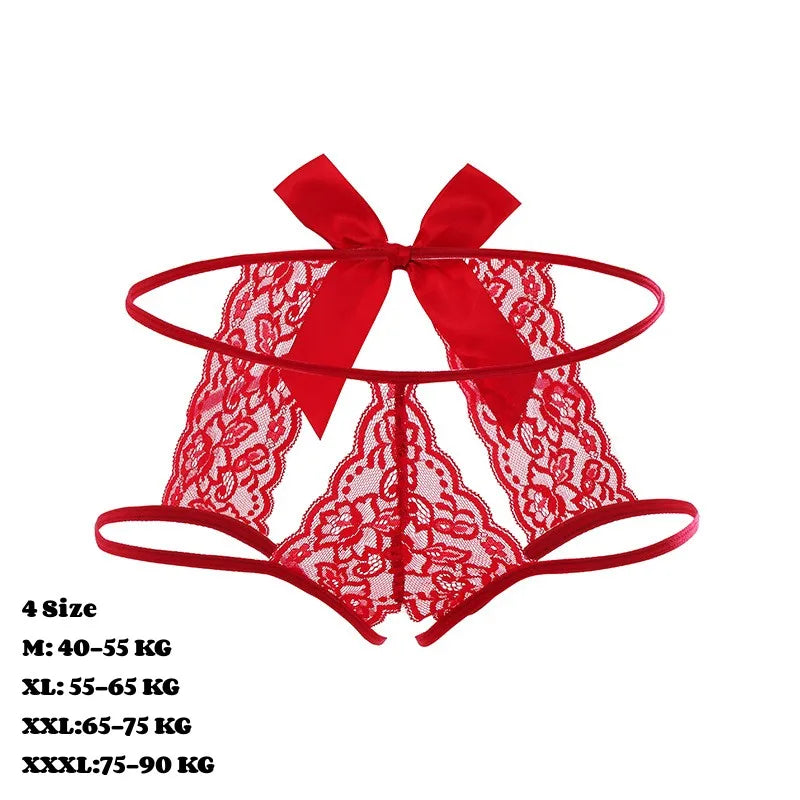 Lace Hollowed Out Sexy Underwear Women Low Waist Bandage Thong Thin Transparent Erotic Panties Breathable Seamless Brief