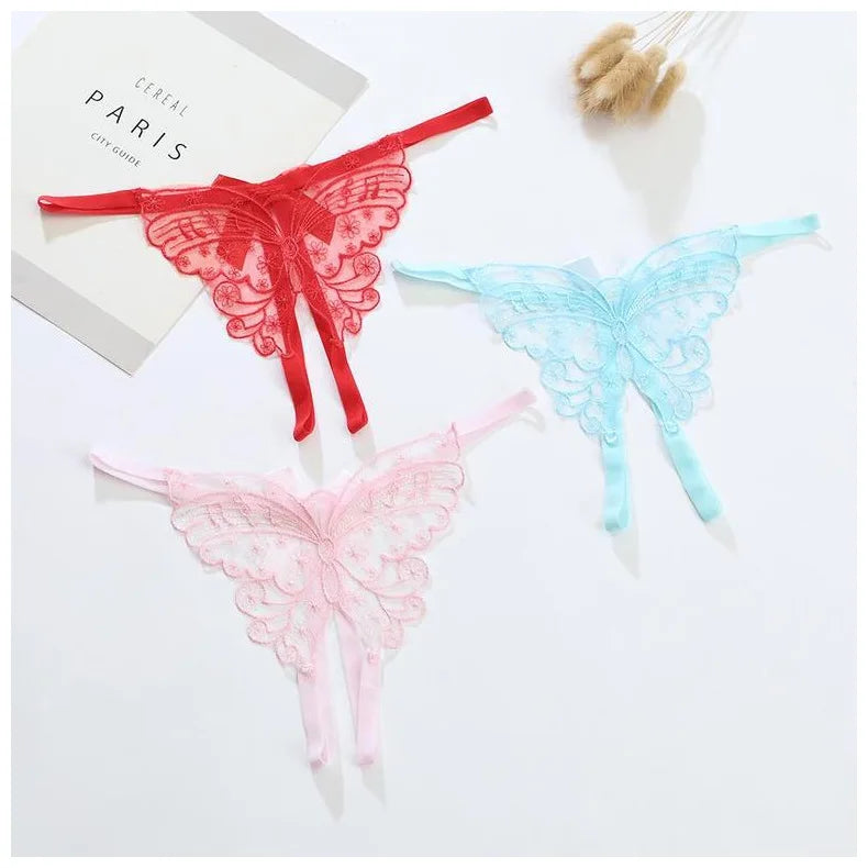 Women Sexy Lingerie Thong Open Panties Crotch Lace T-back Bow Underwear Crotchless Pants Open Back Underpants Briefs