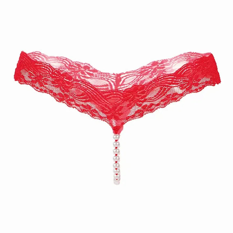 Sexy Underwear Women Erotic Sexy Lace T-Pants Pearl Massage Panties Ladies Transparent Seamless