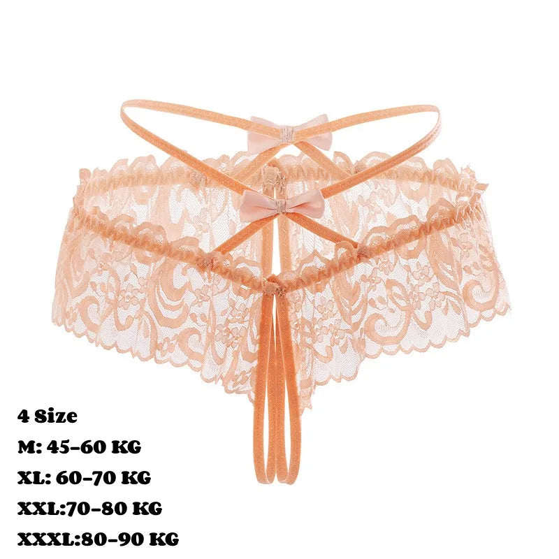 Lace Hollowed Out Sexy Underwear Women Low Waist Bandage Thong Thin Transparent Erotic Panties Breathable Seamless Brief