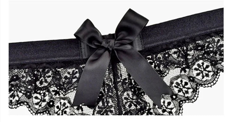 Sexy Transparent Lace Lady thong Solid Color Women's Underwear Buttocks Big Bow Decoration T-back Temptation Mesh Female T-pants