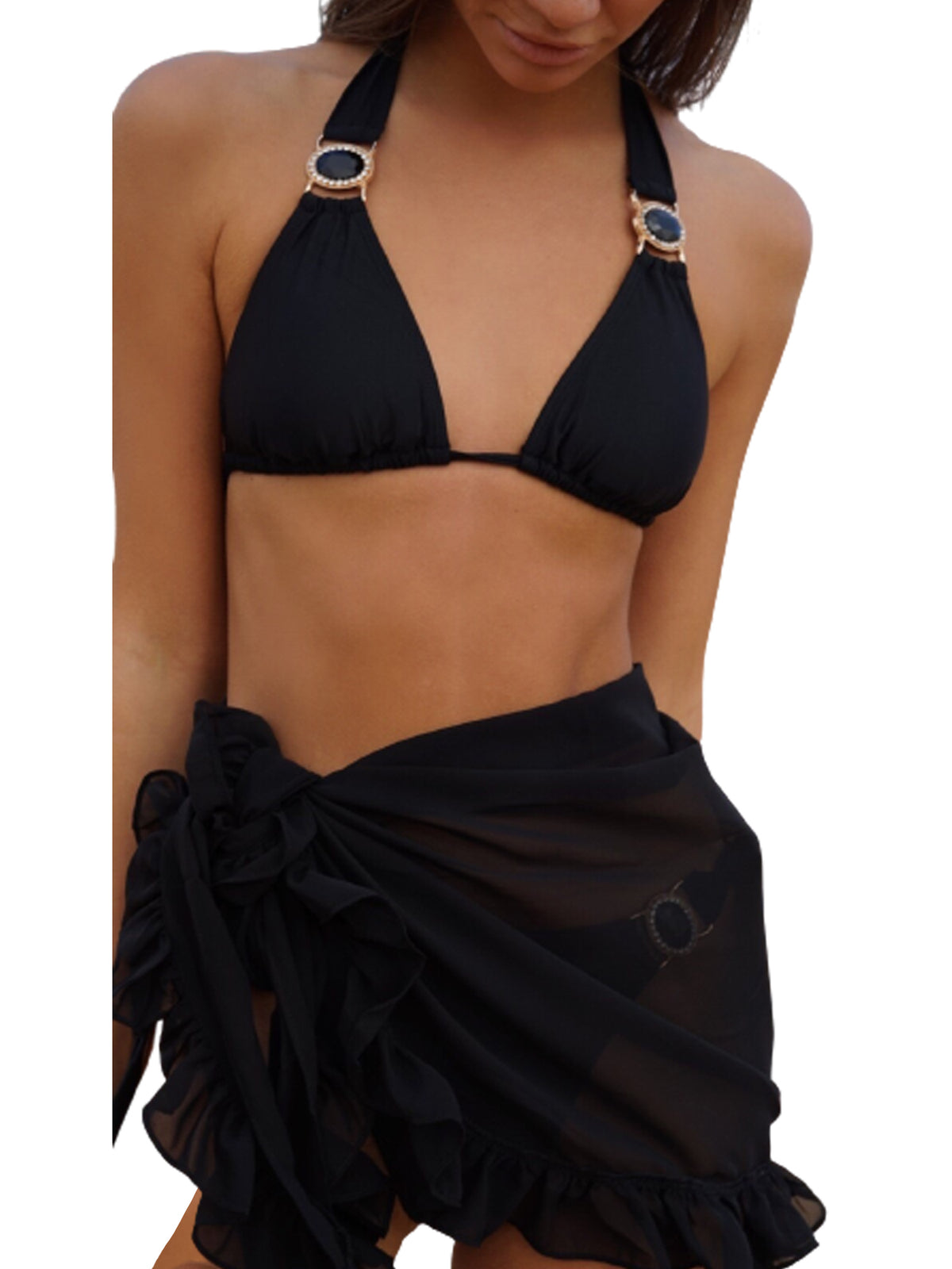 Women Swimsuit Bikini Cover-Ups Skirt Summer Solid Color Beach Wrap Skirt Swimwear Female Ruffles Trim Lace Up Sarong Cover Ups