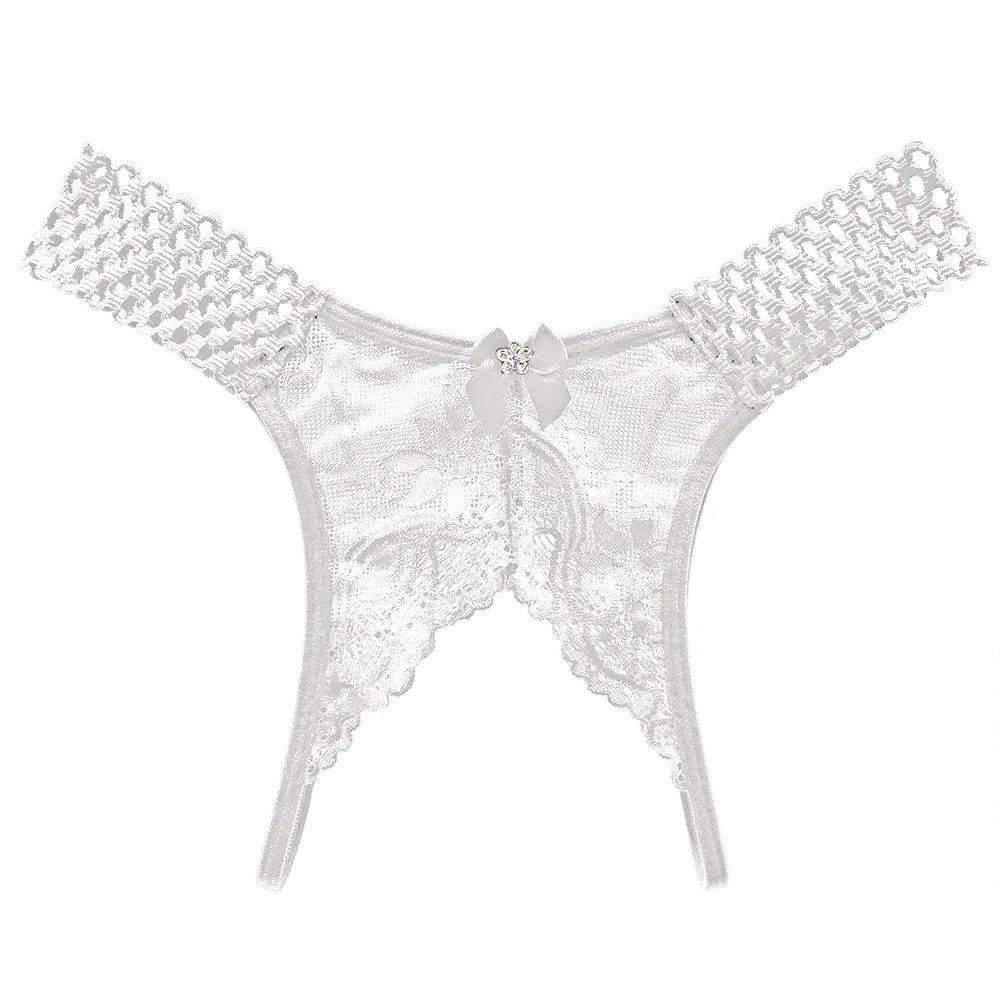 Women's Sexy Crotchless Thongs Lace Hollow Out Underwear For Women Erotic T-back Hot Transparent Panties Female Bow G-string New